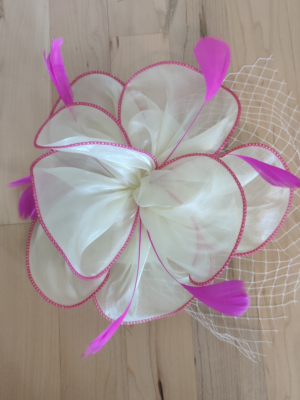 Ivory and Hot Pink Floral Fascinator Headpiece